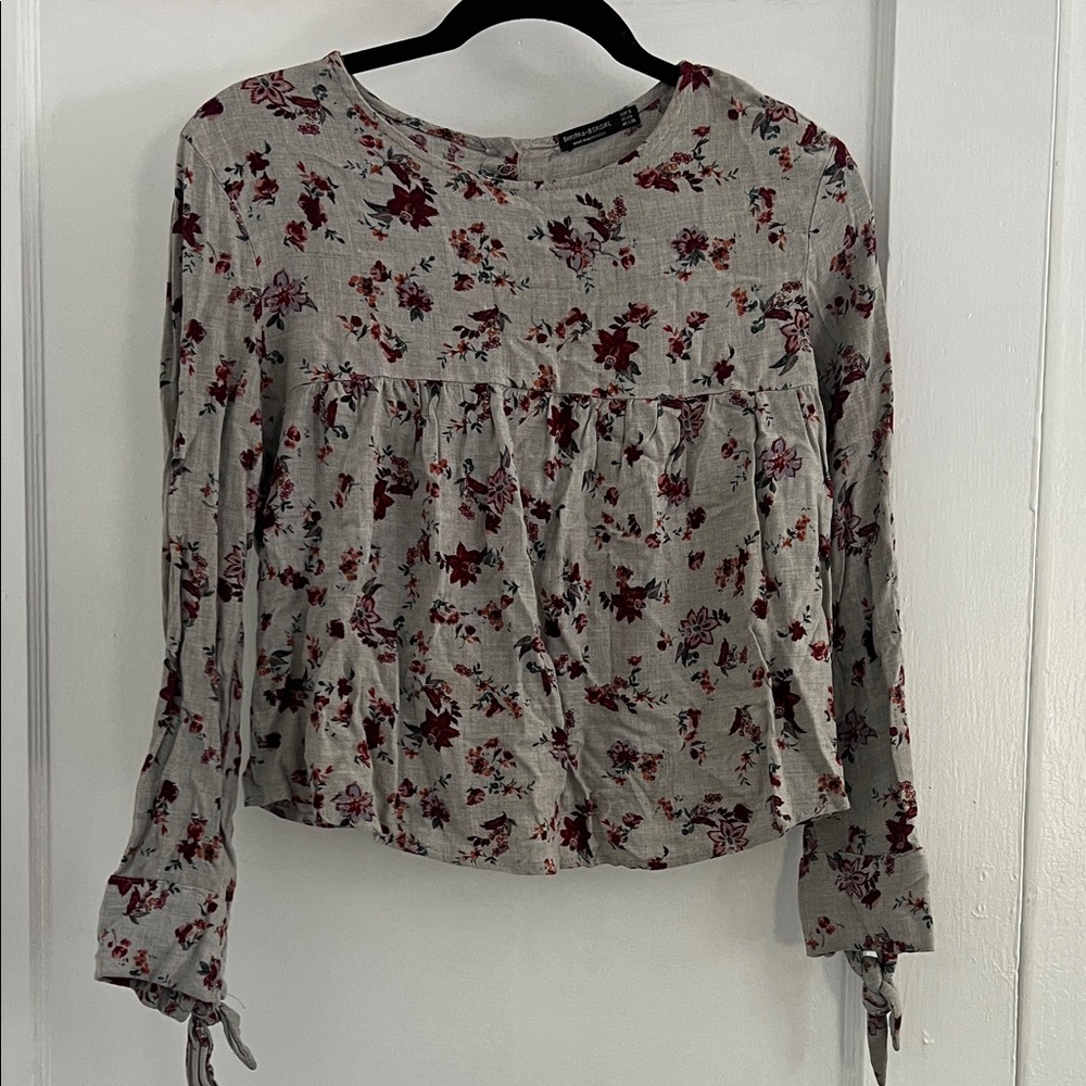 Bershka Floral Blouse - Gray with Red Accents